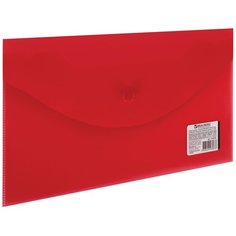 BRAUBERG Папка-конверт с кнопкой 250х135 мм, прозрачный пластик красный