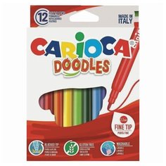 Фломастеры CARIOCA (Италия) "Doodles", 12 цветов, суперсмываемые, 42314