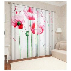 Комплект Фотошторы габардин, СИРЕНЬ, Акварельная роспись, 145х260см, 2шт