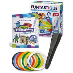 Набор для 3Д творчества 3в1 FUNTASTIQUE 3D-ручка CLEO (Черный)+PLA-пластик 7 цветов+книга трафаретов