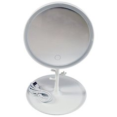 Зеркало косметическое круглое на ножке с подсветкой, белое Простые решения