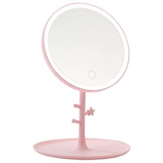 Зеркало косметическое Простые решения круглое на ножке с подсветкой, розовое