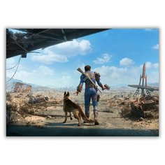 Магнит на холодильник большой - A4, Fallout 4, с собакой, пустошь Drabs