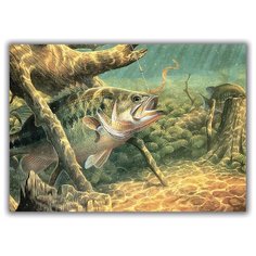Магнит на холодильник малый - A5, Карась клюет на червя Drabs