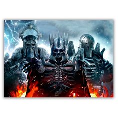 Магнит на холодильник малый - A5, Witcher, Ведьмак. 3 скелета в латах на огненном фоне Drabs