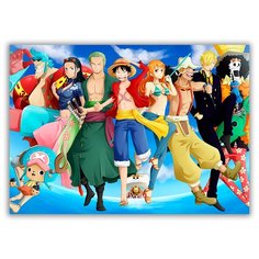 Магнит на холодильник большой - A4, one piece, герои танцуют на фоне неба Drabs