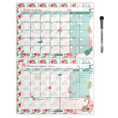 Планер магнитный 2 в 1, "Фламинго 2", на месяц А3, неделя с заметками А3, маркер с магнитом и стирателем, Дарите подарок, planner_flamingo_А3х2_250_fda_3.2_small ДАРИТЕПОДАРОК.РФ