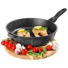 Сковорода - гриль круглая 28 см Гармония вкуса Elan Gallery Черный мрамор, съёмная ручка