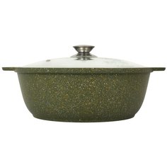 Кастрюля-жаровня KUKMARA Trendy style malachite литая 3,0 л со стеклянной крышкой