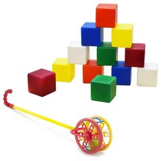 Набор развивающий Каталка "Колесо" арт. 40-0032 + Набор "Кубики большие", 12 дет. арт. К-002 Karolina Toys