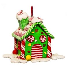 Ёлочная игрушка ПРЯНИЧНО-ЛЕДЕНЦОВЫЙ ДОМИК с подсветкой LED-огнями, полирезин, зелёный, 9.7х9.7х8 см, Forest Market MA674