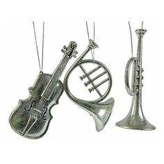 Елочное украшение МУЗЫКАЛЬНЫЙ ИНСТРУМЕНТ, серебряное, 13 см, асс.3, Kaemingk 517632