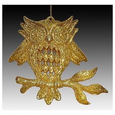 Елочное украшение из акрила СОВА золотая, 11 см, ЦАРЬ ЕЛКА 140001