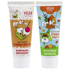 Набор детских зубных паст VILSEN: Ванильное мороженое и Фруктовый мармелад 2 шт. по 100г, 0+ "Ам Ням"