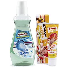 Детский набор VILSEN: Зубная паста тутти-фрутти 65г и Ополаскиватель бубль-гум 360мл, 3+ "Фиксики"