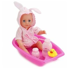 Пупс Карапуз интерактивный с ванночкой 3 функции в розовом халатике Зайка