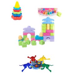Набор развивающий: Пирамида детская малая + Мягкий конструктор для малышей "КНОПИК" 14 дет. Пастель + Команда КВА №1 БИПЛАНТ