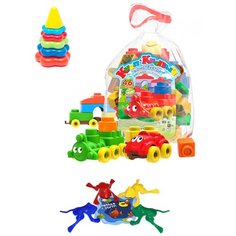 Набор развивающий: Пирамида детская малая + Конструктор "Кноп-Кнопыч" 46 дет. + Команда КВА №1 БИПЛАНТ