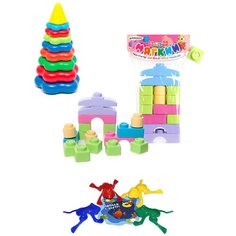 Набор развивающий: Пирамида детская большая + Мягкий конструктор для малышей "КНОПИК" 14 дет. Пастель + Команда КВА №1 БИПЛАНТ