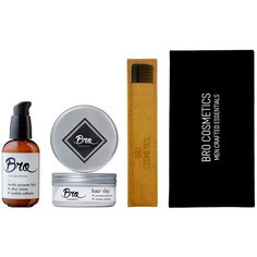 Подарочный набор Bro Cosmetics №1.2 // глина для укладки волос, бальзам для лица и бороды, расческа в чехле, подарочная упаковка Brocosmetics