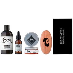 Подарочный набор Bro Cosmetics №4.1 // помада для укладки волос, масло для бороды, sport шампунь-гель для душа, щётка для бороды, подарочная упаковка Brocosmetics