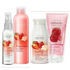 Набор для тела "Искушающая Клубника" AVON. Состав набора: Гель д/душа 200 мл, Нежный Скраб д/тела 200 мл, Увлажняющий Лосьон д/тела 200 мл, Освежающий Спрей д/тела 100 мл.