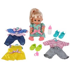 Кукла Карапуз озвученная Алина 30 см, песня АБВГДЙКА, пьет, писает, набор одежды