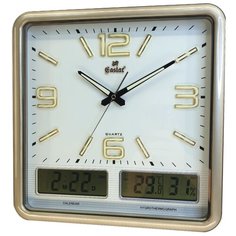 "Часы настенные с календарем термометром и гигрометром Gastar T 587 YG C размер 35,5х36,5 см"