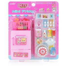 Мебель для кукол Oubaoloon "Холодильник", с продуктами и корзинкой, на листе (A2003)