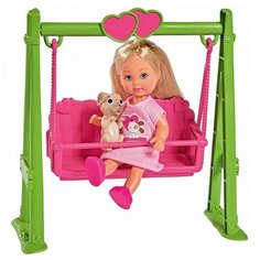 Кукла Еви, Simba, на качелях с собачкой, 12см
