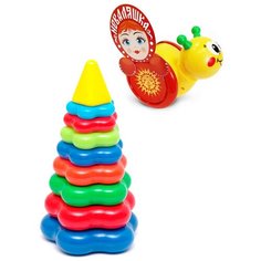 Набор развивающий: Каталка-неваляшка "Улитка" № 1 + Пирамида детская большая, БИПЛАНТ