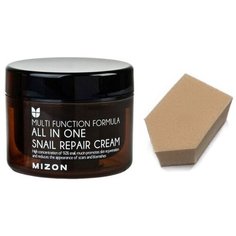 MIZON Восстанавливающий крем с экстрактом улитки ALL IN ONE SNAIL REPAIR, 120мл + спонж