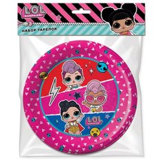 ND Play Тарелки одноразовые LOL бумажные, 18 см, 6 шт., красный/розовый/голубой