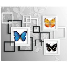 Фотообои флизелиновые Design Studio 3D Коллекция бабочек 3х2.5м серый/белый/синий