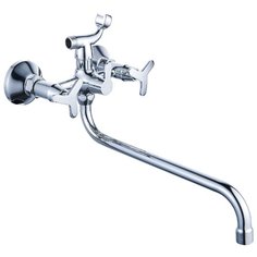 Смеситель Diadonna D350 для ванны латунный с длинным поворотным изливом 35 см и душевой лейкой, хромированный