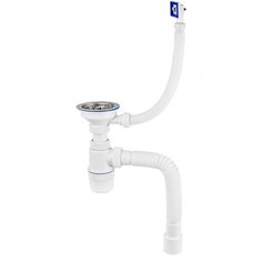 VIrPlast Сифон "Элит" с нержавеющей чашкой D112 мм, с переливом, с гофротрубой L800 мм,3 1/2"- D40/50