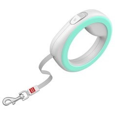 Поводок-рулетка COLLAR WAUDOG круглая, XS-M, до 40 кг, лента со светоотражающей нитью, 2.9 м, цвет: светло-серый / мятный