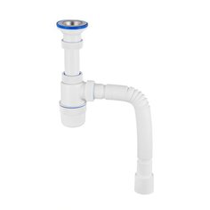 Сифон ЭЛИТ с удл. выпуском, нерж. чашкой D70 мм и гофротрубой L800 мм 1 1/2- D40/50, VIRPlast (Россия), арт 30986142