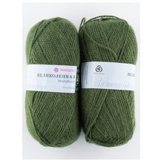 Пряжа "Великолепная" 100г., 300м (2 мотка), Пехорский текстиль, 448-Св.оливковый Пехорка