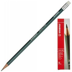 Карандаш чернографитный Stabilo Othello 2988 НВ заточенный с ластиком , 12 штук