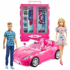Barbie Кукла Барби и Кен с гардеробом и розовым кабриолетом
