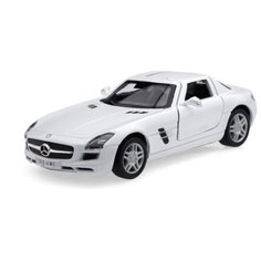 Детская игрушечная коллекционная металическая модель машинки игрушки Kinsmart "Мерседес-Бенц SLS AMG" (металлическая, инерционная) белый 1:36