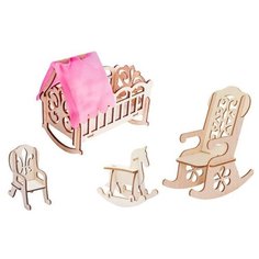 Деревянный конструктор Большой слон Детская комната, цветная, для кукол 30см (М-007)