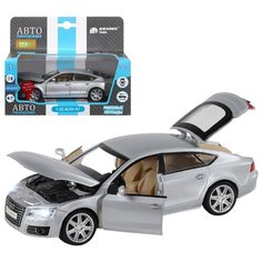 Машинка детская, металлическая, инерционная, Автопанорама, коллекционная, 1:32 Audi A7, серебряный, свет, звук, открывающиеся двери
