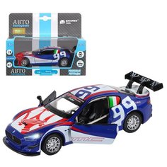 Машинка детская, металлическая, инерционная, Автопанорама, коллекционная, 1:32 Maserati Gran Turismo MC GT4, синий, свет, звук, открывающиеся двери