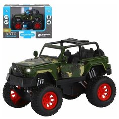 Машинка детская, металлическая, инерционная, Автопанорама, коллекционная, 1:32 "Внедорожник", хаки, открываются двери, свет, звук