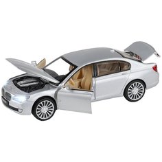 Машинка детская, металлическая, инерционная, Автопанорама, коллекционная, 1:34 BMW 760LI , серебряный, свет, звук, открывающиеся двери