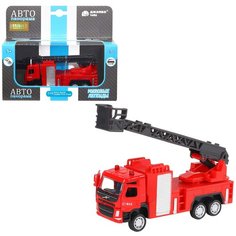 Машинка детская, металлическая, инерционная, Автопанорама, коллекционная, VOLVO FM "Пожарная служба", масштаб 1:72, цвет красный, открываются двери.