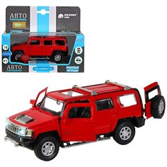 Машинка детская, металлическая, инерционная, Автопанорама, коллекционная, 1:32 Hummer H3, красный, свет, звук, открывающиеся двери