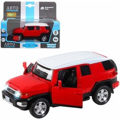 Машинка детская, металлическая, инерционная, Автопанорама, коллекционная, 1:32 Toyota FJ Cruiser, красный, свет, звук, открывающиеся двери